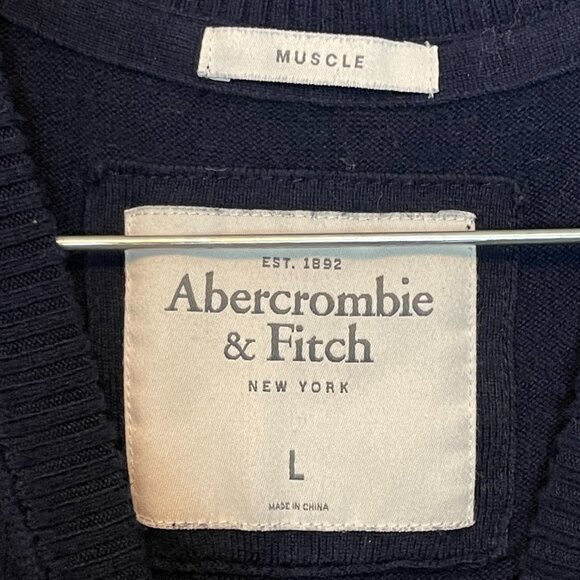 Abercrombie Fitch Men Muscle Fit Classic Preppy V Neck Pullover Sweater L Navy - Picture 5 of 11